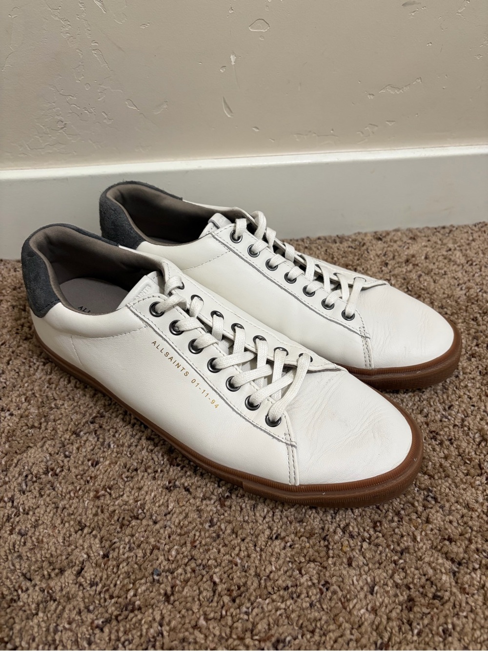 Allsaints Brody Low Top Leather Sneaker White Men's Size 12